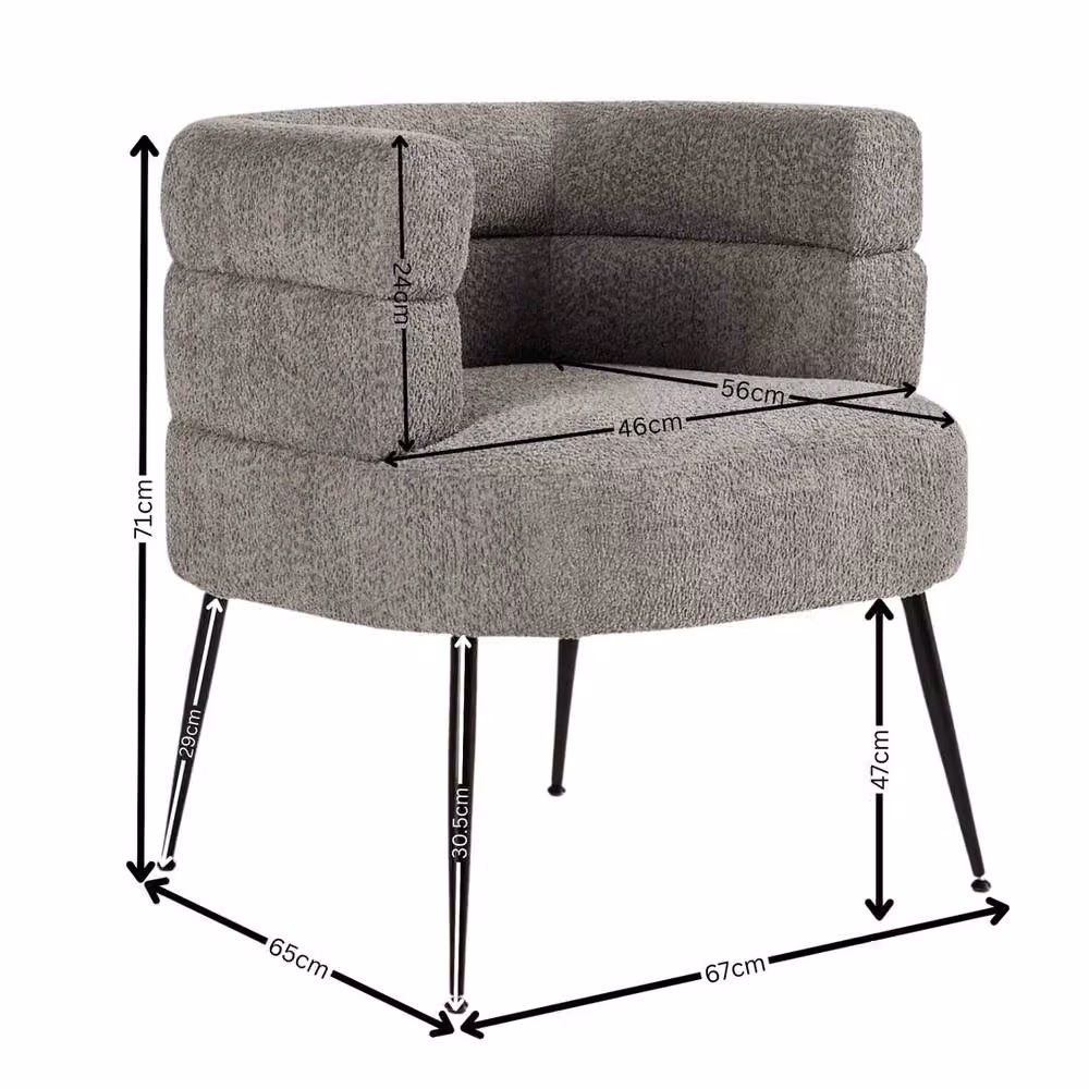 FORGEVIO Modern Grey Bouclé Tub Accent Chair with Black Metal Frame – 2