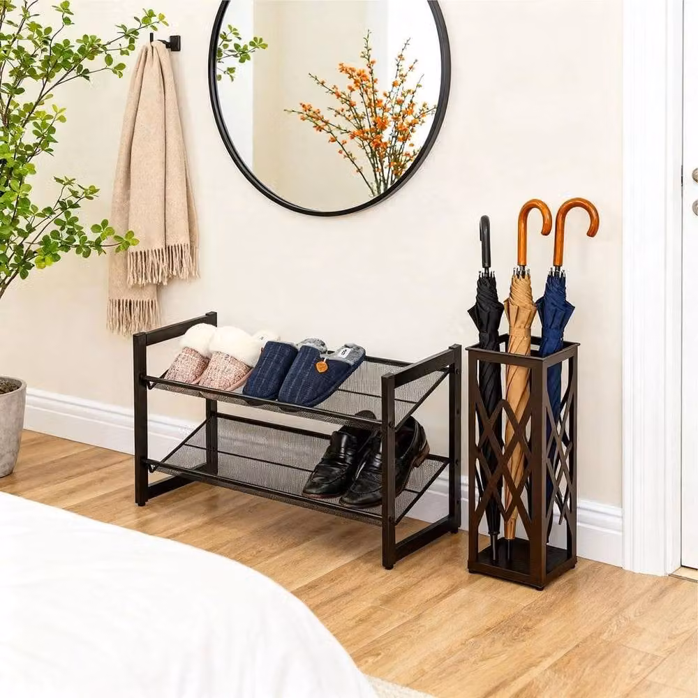 EONLION 2 Tier Stackable Metal Shoe Rack Organiser in Black, W: 50 cm, D: 42 cm, H: 50 cm – 4
