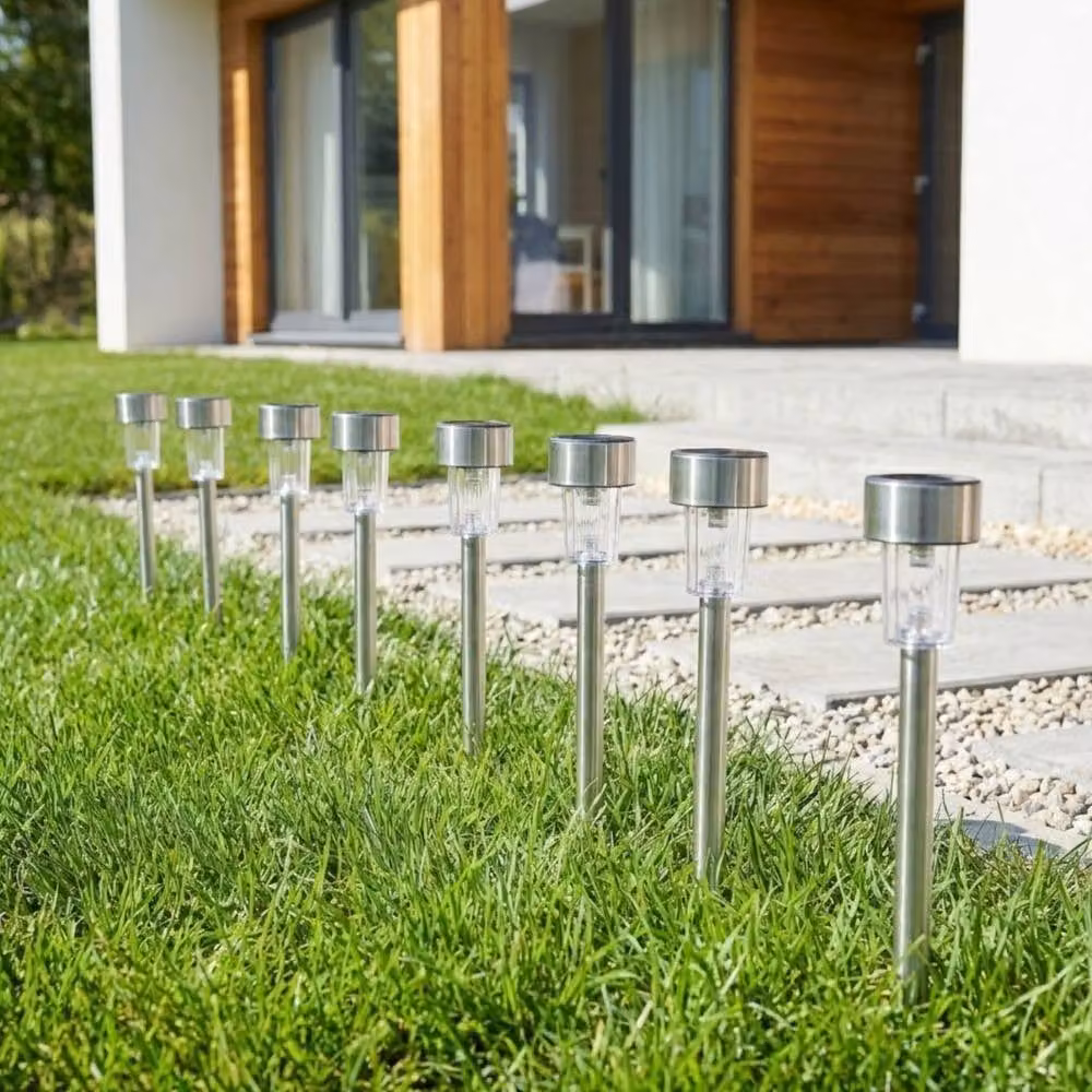 Garden Greatness 10 Pack Solar LED Post Stake Lights in Cool White and Silver – 2