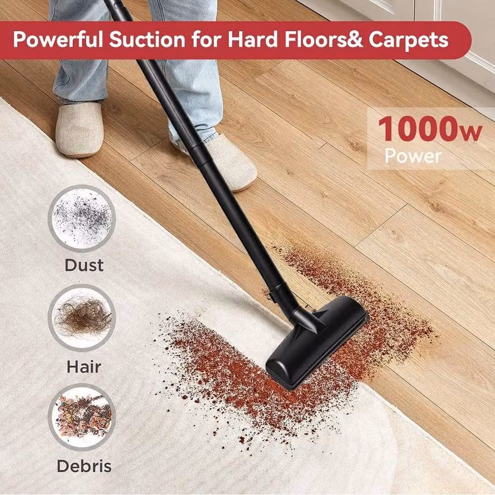 KORVIXA 1000W Compact Bagged Cylinder Vacuum Cleaner with HEPA Filter in Red – 3