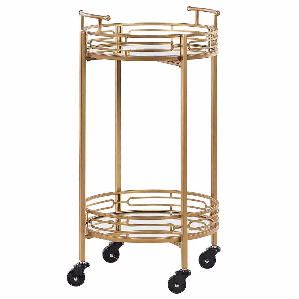Wyld and Coco Gold Iron Bar Trolley with Mirrored Top, W: 42 cm, D: 42 cm, H: 75 cm – 2