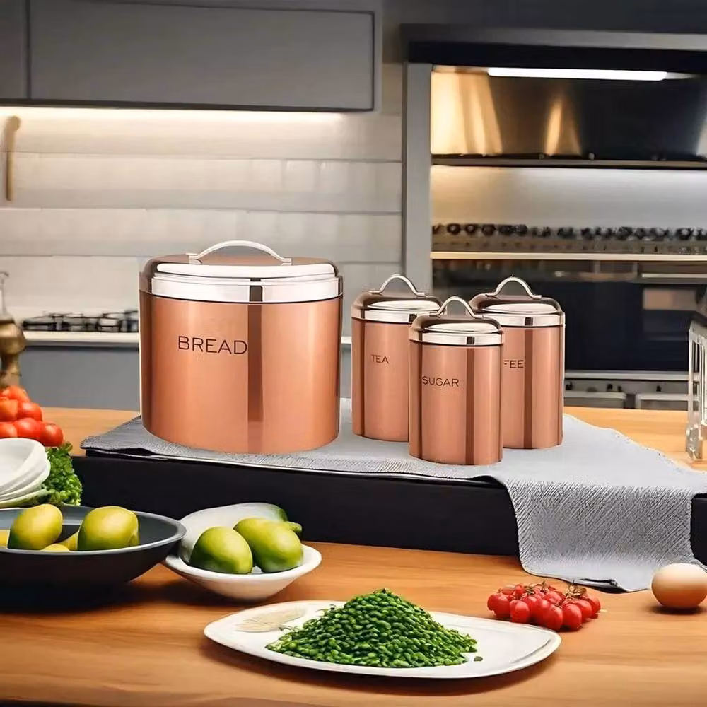 Hinsinc Rose Gold 4-Piece Airtight and Leakproof Stainless Steel Kitchen Storage Canister Set – 6