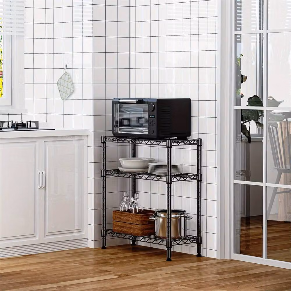 Nordara 3 Tier Black Metal Industrial Utility Shelving Unit with Adjustable Shelves – 4