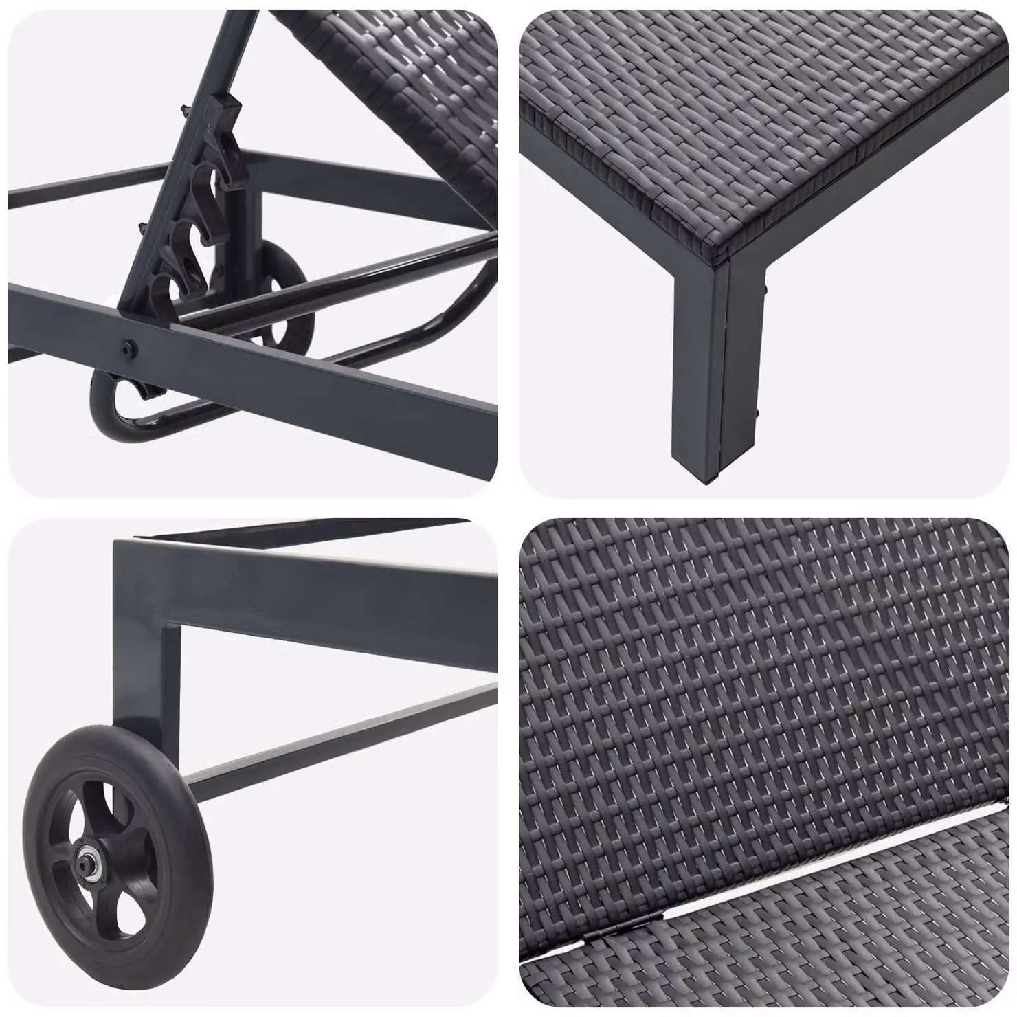 Berkfield Home Black Poly Rattan Sunbed with Wheels – 6