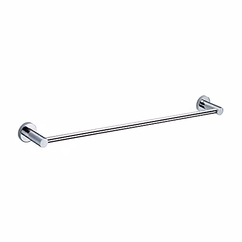 Nes Home Single Round Wall Mounted Towel Bar Rail Holder in Silver