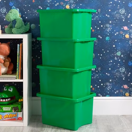 Wham Stack & Store 4 x 24L Plastic Storage Boxes with Handles, Green – 5