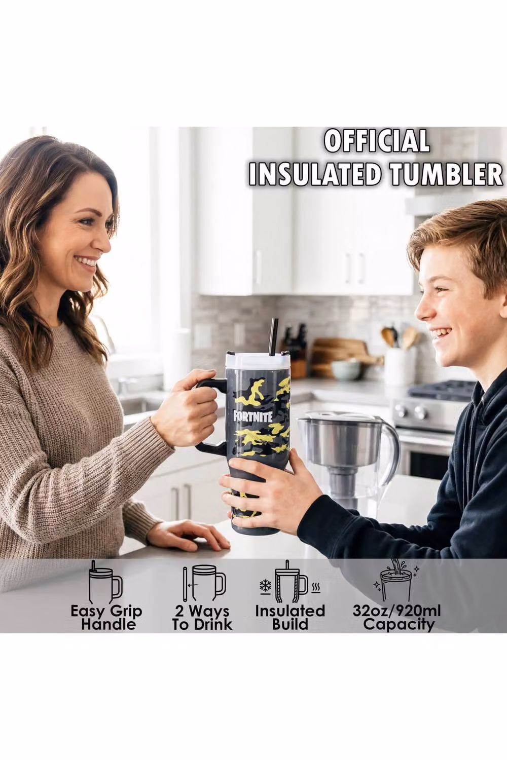 Get Trend Fortnite Insulated Stainless Steel Tumbler with Straw and Handle, 920ml, Multicolour – 8