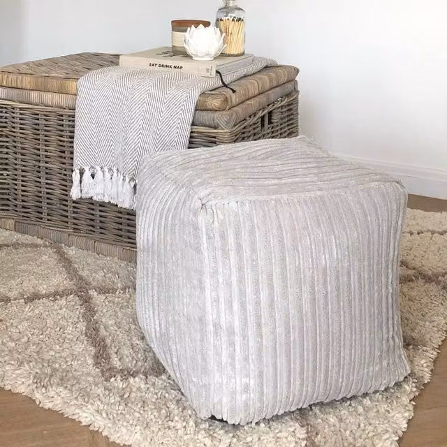 rucomfy Indoor Jumbo Cord Bean Bag Footstool Cube Pouffe in Light Grey