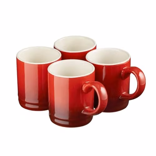 Cooks Professional 4 Piece Red Stoneware Espresso Cup Set, 100ml Capacity
