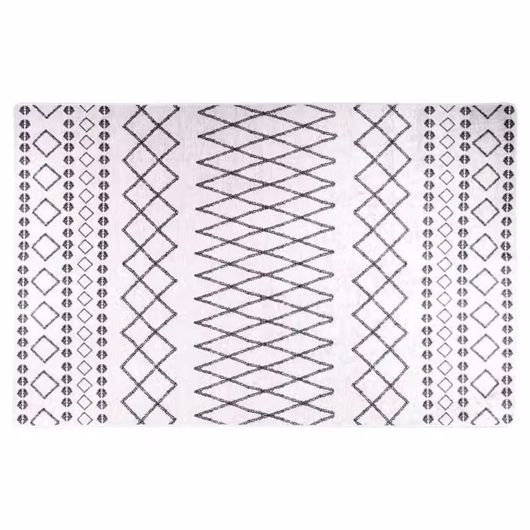 Berkfield Home Washable Geometric Round Rug in Black and White with Anti Slip and Sound Absorbing Properties, W: 150 cm