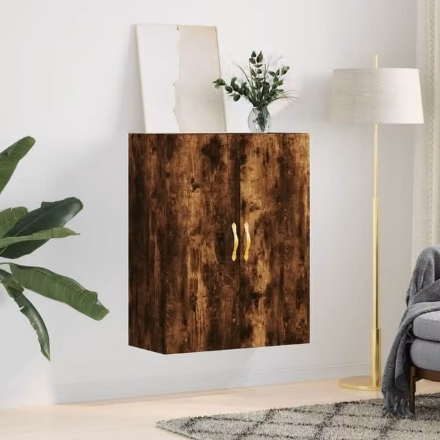 Berkfield Home Wall Mounted Smoked Oak Cabinet in Brown, W/D/H: 69.5 x 34 x 90 cm