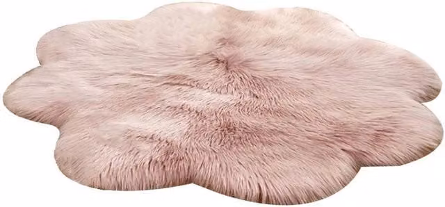 PAWNORA Pink Fluffy Floral Faux Fur Semicircular Area Rug, W: 67 cm, D: 127 cm