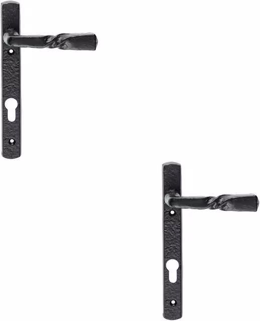 Loops Ornate Twisted Lever Door Handles with Narrow Euro Backplate, 2 Pairs, Black Antique, W: 220 mm, H: 28 mm