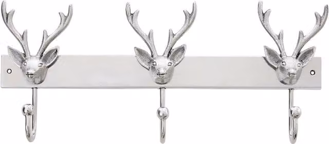 Orsina Stag Head Wall Mounted Hanger with 3 Decorative Hooks in Silver