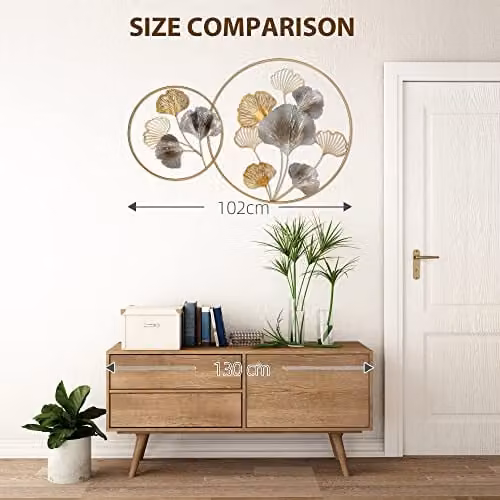HOMCOM Modern Metal Floral 3D Wall Art Sculpture in Gold and Silver – 3