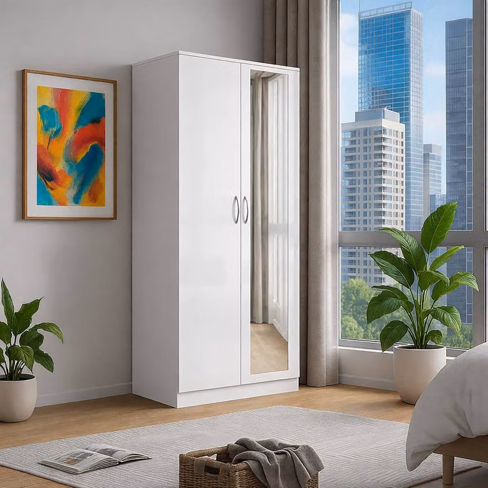 Harmin Mirrorred 2 Door Soft Close Wardrobe in White, H 180 x W 76 x D 47 cm – 2