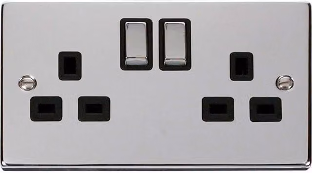 SE Home Polished Chrome 2 Gang 13A DP Ingot Twin Double Switched Plug Socket in Silver