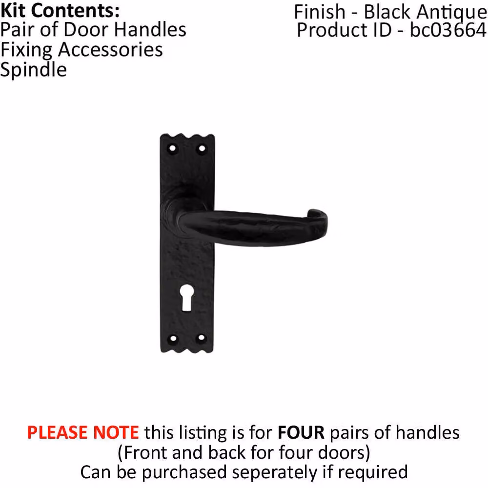 Loops 4 Pairs Creased Style Handle on Slim Lock Backplate, Black Antique, 156 x 38 mm – 2