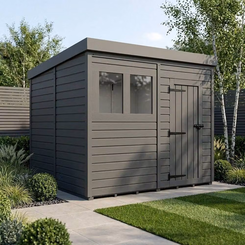 Buttercup Farm Grey Composite Pent Garden Shed with Single Door and Windows W/D/H: 244 x 274 x 210 cm – 2