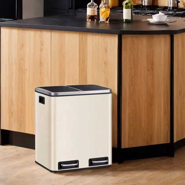 SONGMICS Double Kitchen Bin with Soft-Close Lids and Pedal Operation, Gold