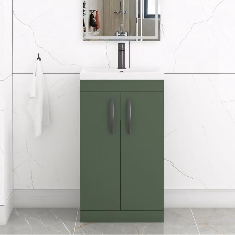 Royal Bathrooms Turin Matt Green 2 Door Freestanding Bathroom Vanity Unit with Minimalist Basin