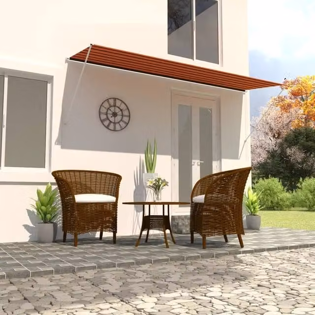 Berkfield Home Retractable Folding Arm Awning in Orange and Brown, W: 400 cm, D: 150 cm – 1