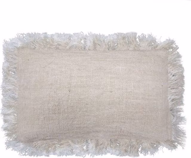 KDMD Linen Cushion Cover with Fringe in Beige, W: 50 cm, H: 30 cm