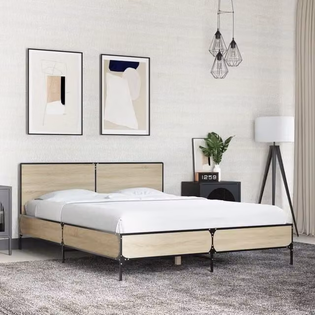 Berkfield Home Sonoma Oak Bed Frame in Brown, W/D/H: 140 x 190 cm – 1