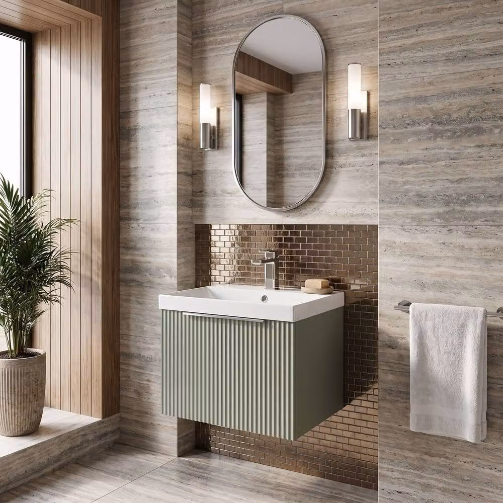Balterley Tixall Fluted Wall Hung Single Drawer Vanity Unit with Basin, Green, W/D/H: 50.0 x 39.5 x 40.9 cm – 4