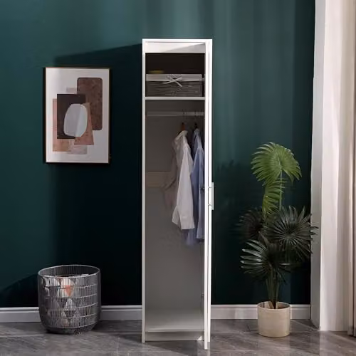 MMT Furniture Designs Ltd Slim Single Wardrobe with Hanging Rail and Internal Shelves in Brown and White, W/D/H: 52 x 40 x 180 cm – 4