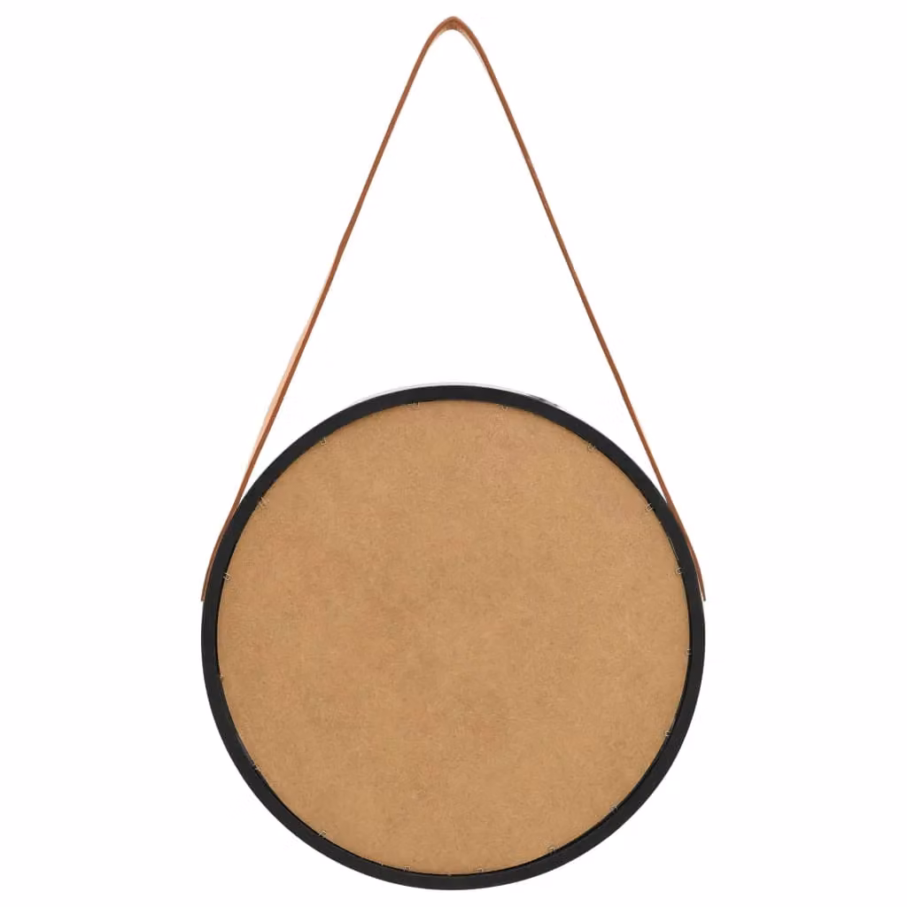 Berkfield Home Round Wall Mirror with Strap, Black, Diameter: 40 cm – 3