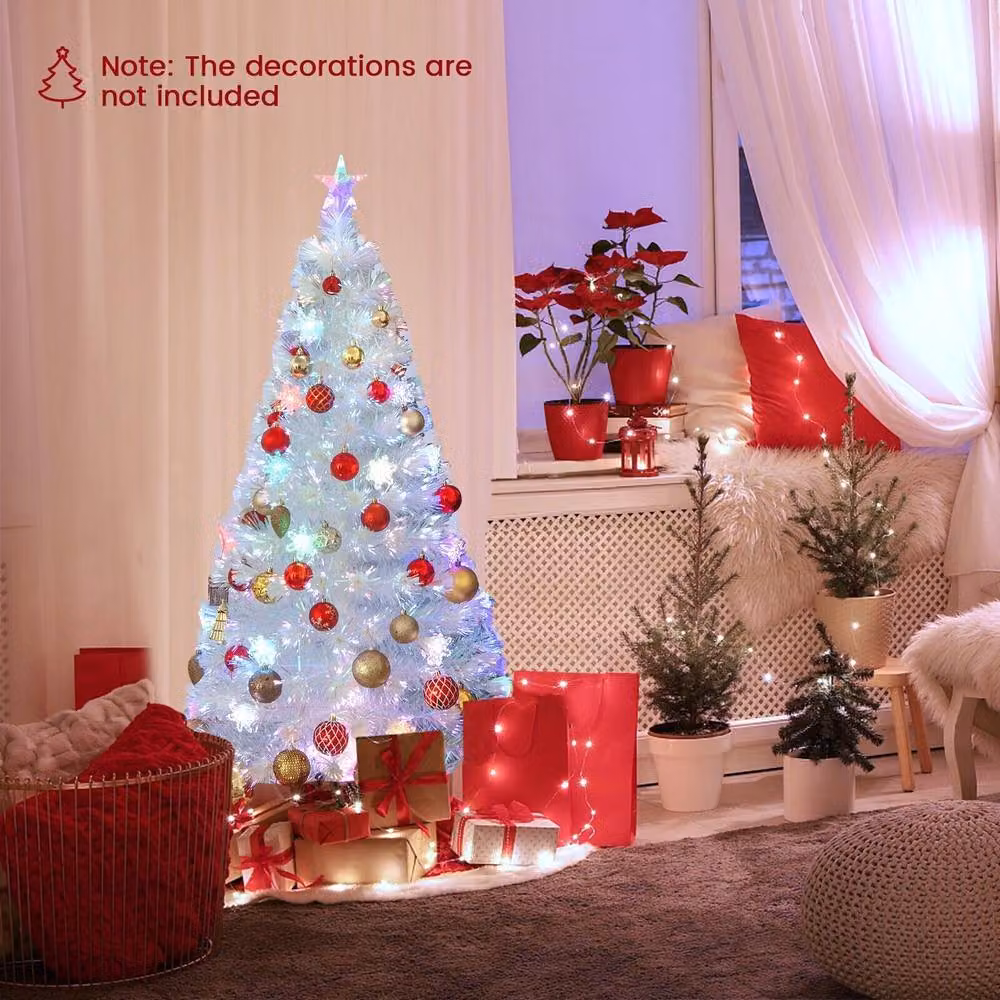 Costway 4ft Pre-Lit White Fiber Optic Artificial Christmas Tree – 4