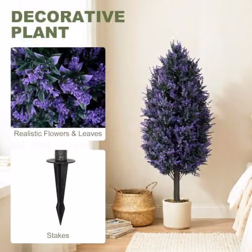 HOMCOM Set of 2 Artificial Lavender Flowers in Blue and Purple with Stakes, Height: 90 cm – 3