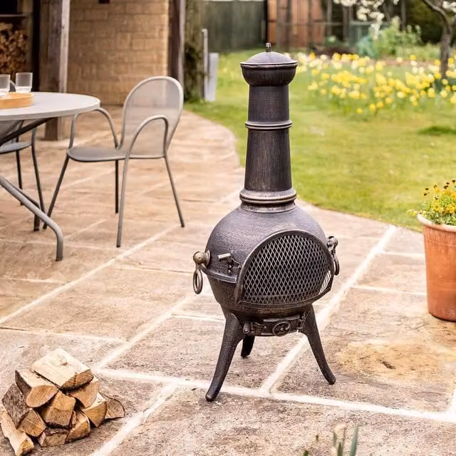 mysmartbuy Grande Clasico Chiminea Bronze Metal Outdoor Garden Wood Burner Fire Pit, H 112 cm x Diameter: 50 cm – 1
