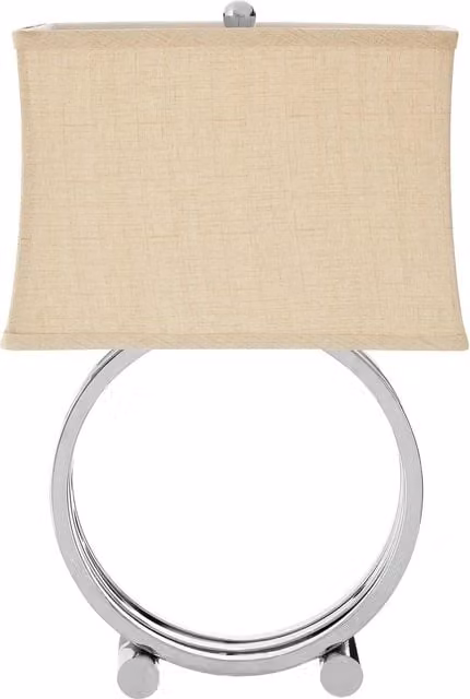 Fifty Five South Orsina Circlet Table Lamp with Polished Silver Metal Base and Natural Fabric Drum Shade