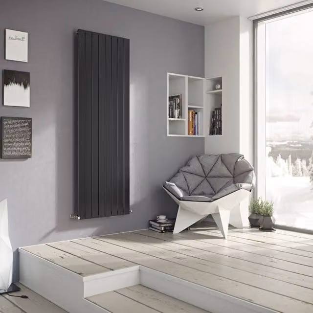 Bathroom Kingdom Mars Anthracite Double Flat Panel Vertical Radiator, Grey, H 180 cm x W 59.5 cm