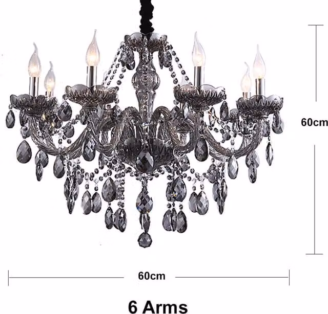 Genuine K9 Smoky Grey Crystal Chandelier, Modern Round Suspended Design, Diameter: 55 cm