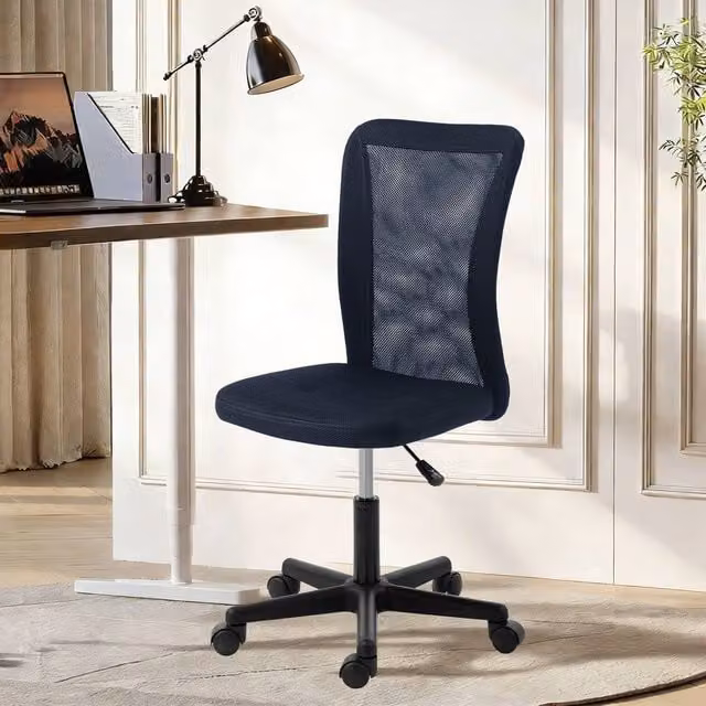VINSETTO Armless Swivel Task Chair in Grey Fabric with Adjustable Height and Castors