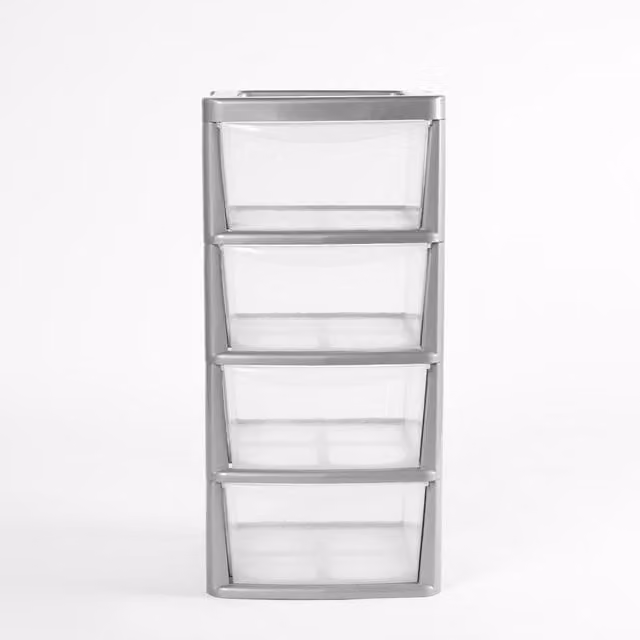 OHS 4 Drawer Storage Tower Unit in Grey and Transparent Plastic