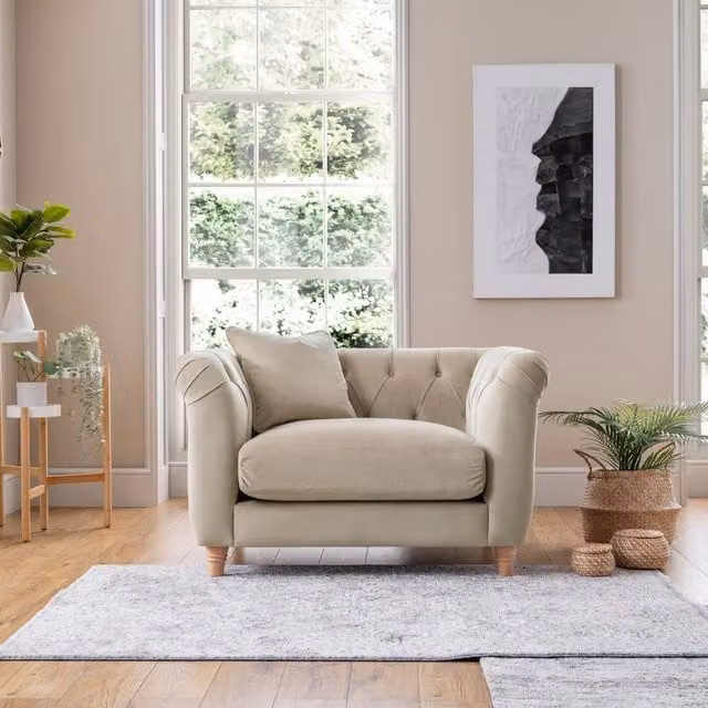 The Great Sofa Company Kensington Chesterfield Armchair in Beige Velvet – 1