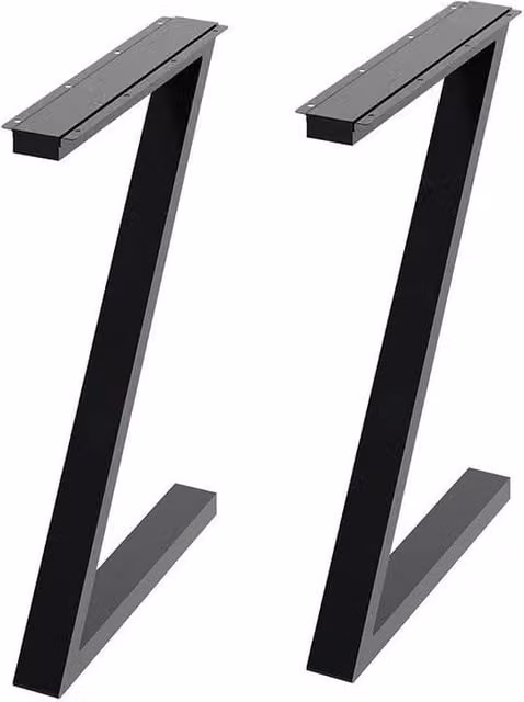 FLAVORA Pair of Z-Shaped Industrial Steel Table Legs in Matt Black, H 71 cm x W 50 cm x D 7 cm – 1