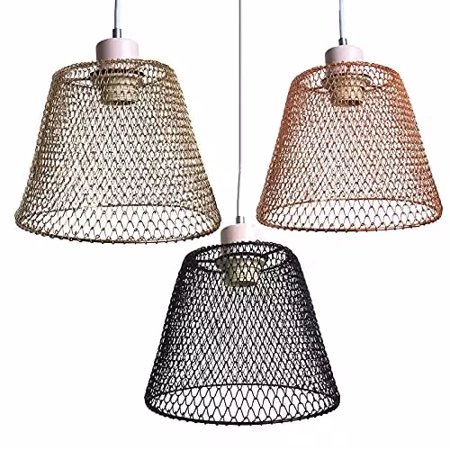 Harper Living Vintage Metal Mesh Pendant Ceiling Light Shade in Black with Reducer Ring – 8