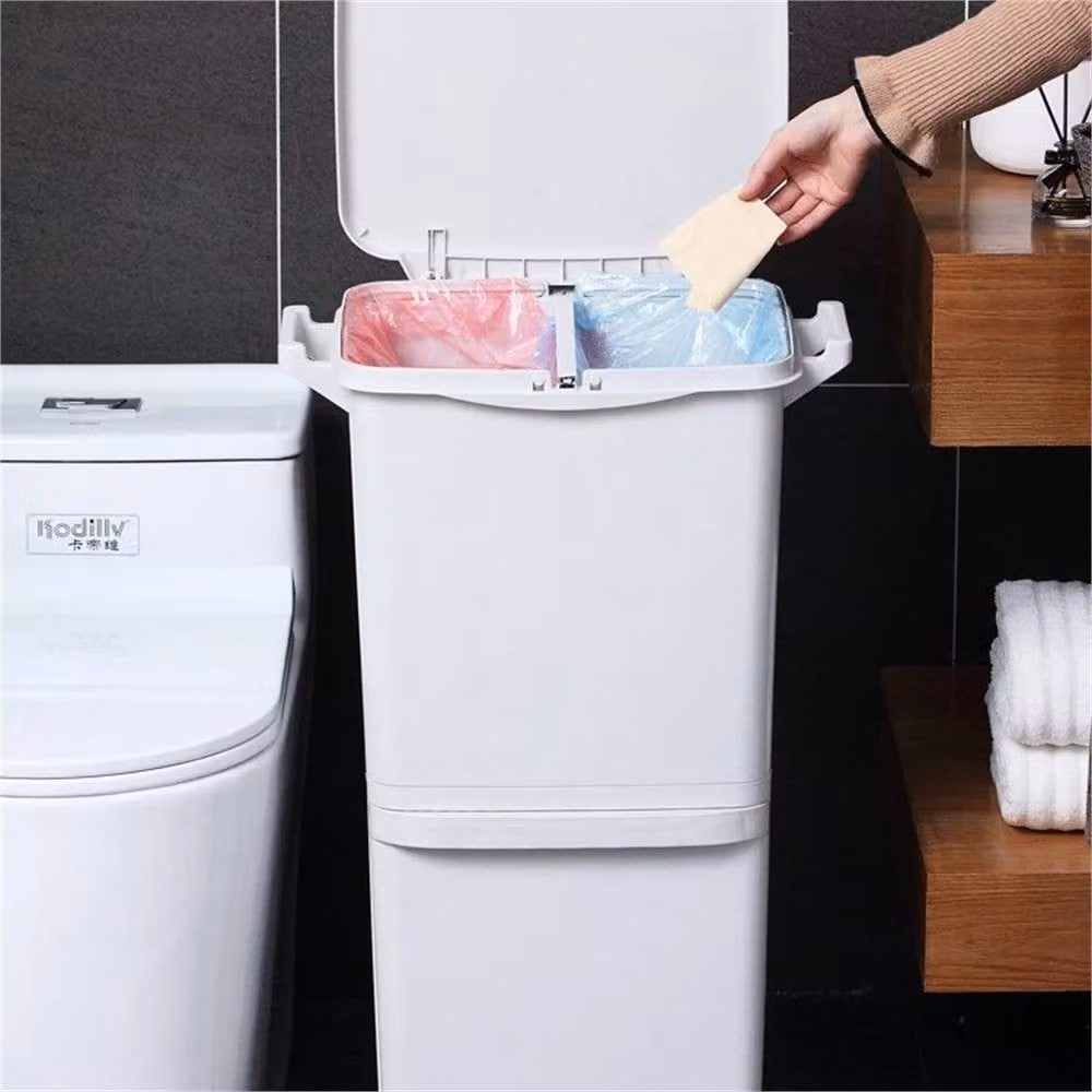 NESTLUNE White Dual Kitchen Rubbish and Recycling Bin with Touch Opening, W: 15 cm, H: 100 cm, D: 15 cm – 2