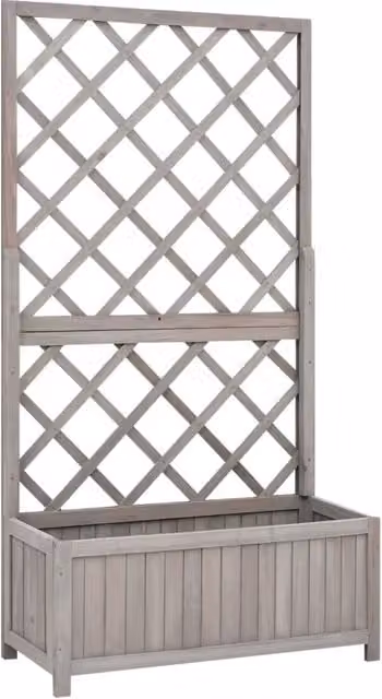 Berkfield Home Grey Garden Trellis Planter in Solid Firwood, W/D/H: 70 x 30 x 135 cm