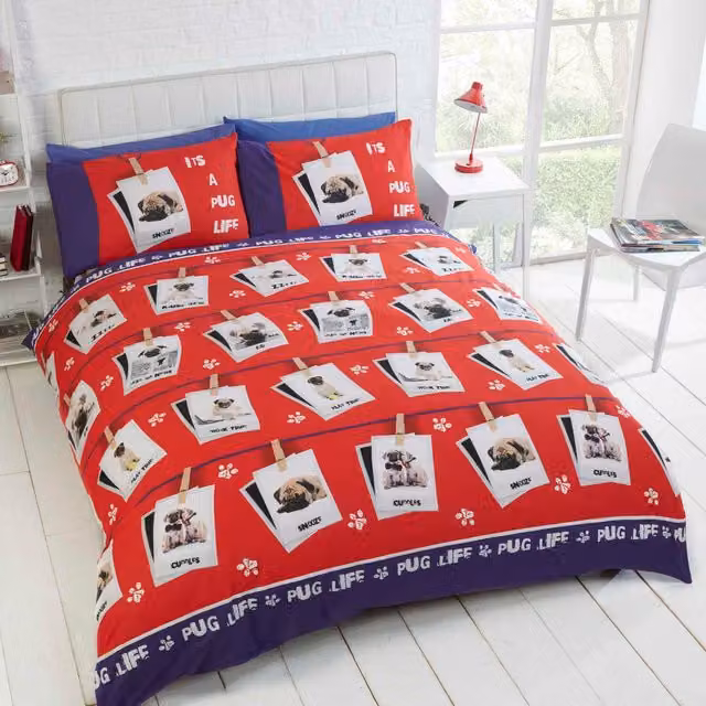 Rapport Home Pug Life Polycotton Duvet Set and Pillowcase in Multicolour Graphic Animal Print