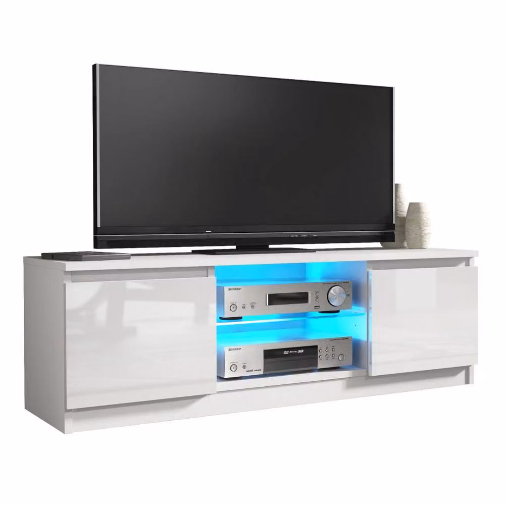 Mex Furniture LTD Aura Modern TV Unit in White with Glossy Glass Doors and Integrated Lighting, W/D/H: 120 x 38 x 40 cm – 3