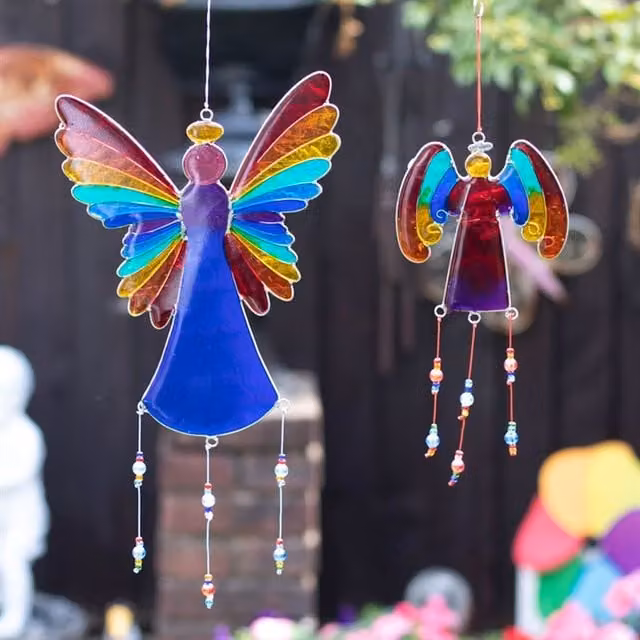 KDMK Rainbow Angel Glass Suncatcher with Decorative Beads in Multicolour and Yellow