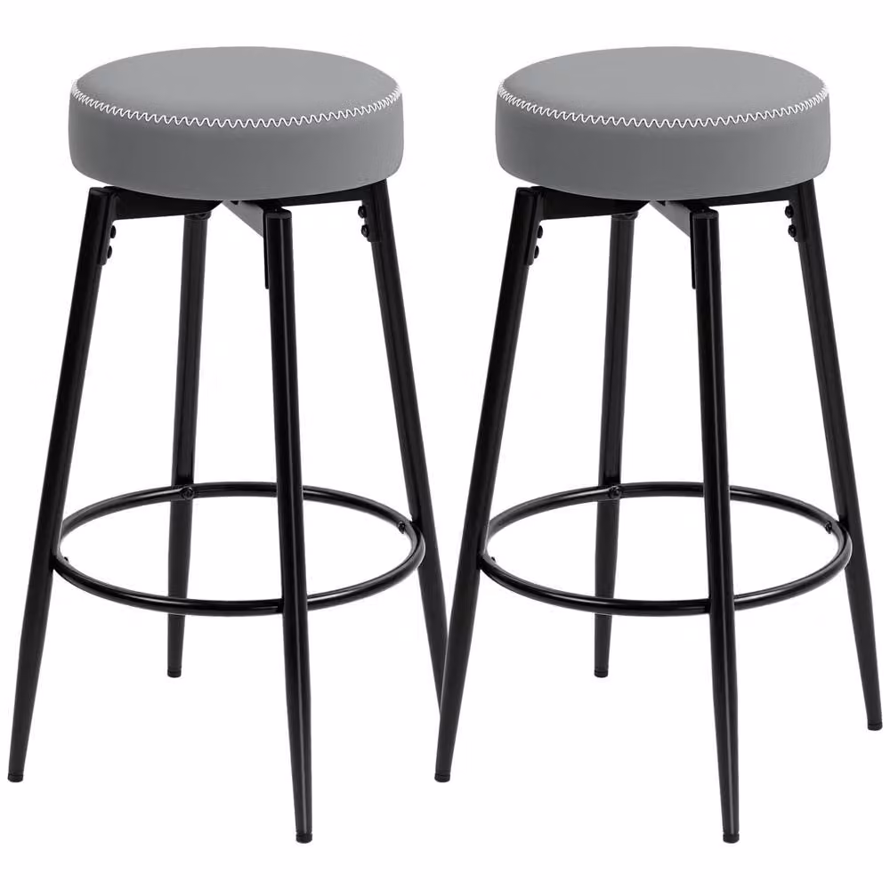 STILVORA Set of 2 Grey Faux Leather Swivel Bar Stools with Metal Base – 3