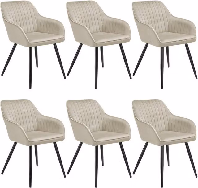 tectake Marilyn Dining Chair Set of 6 in Cream and Black with Velvet Upholstery