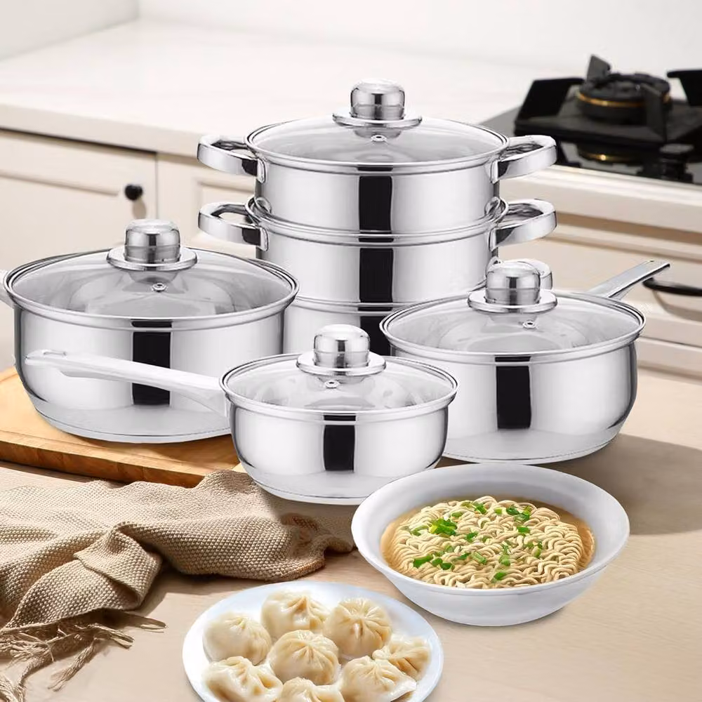 Prima 6-Piece Stainless Steel Cookware Set with Glass Lids in Silver – 2